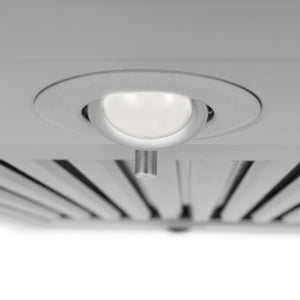 ZLINE 42 in. CrownSound™ Ducted Vent Island Mount Range Hood in Stainless Steel with Built-in Bluetooth Speakers (GL2iCRN-BT-42) built-in lighting.