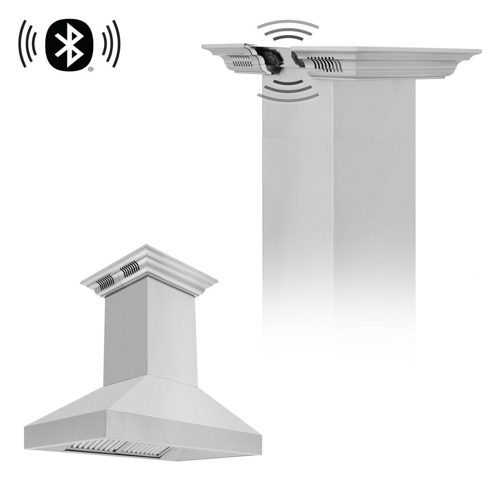 ZLINE 36 in. CrownSound™ Ducted Vent Island Mount Range Hood in Stainless Steel with Built-in Bluetooth Speakers (597iCRN-BT-36)