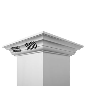 ZLINE 30 in. CrownSound™ Ducted Vent Island Mount Range Hood in Stainless Steel with Built-in Bluetooth Speakers (GL2iCRN-BT-30) chimney detail.