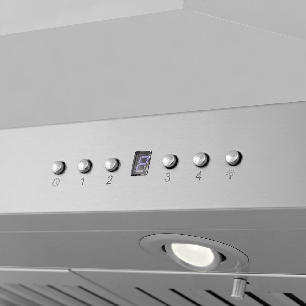 ZLINE 36 in. Convertible Island Mount Range Hood in Stainless Steel (KL3i-36) built-in lighting.