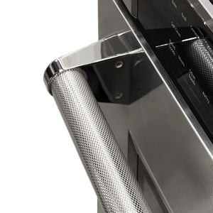 ZLINE Autograph Edition 30 in. Professional True Convection Double Wall Oven with Air Fry and Self Clean in Stainless Steel with Polished Nickel Helix Handles (WADZ-30-KPN) Helix handle close-up showing knurled diamond texture.