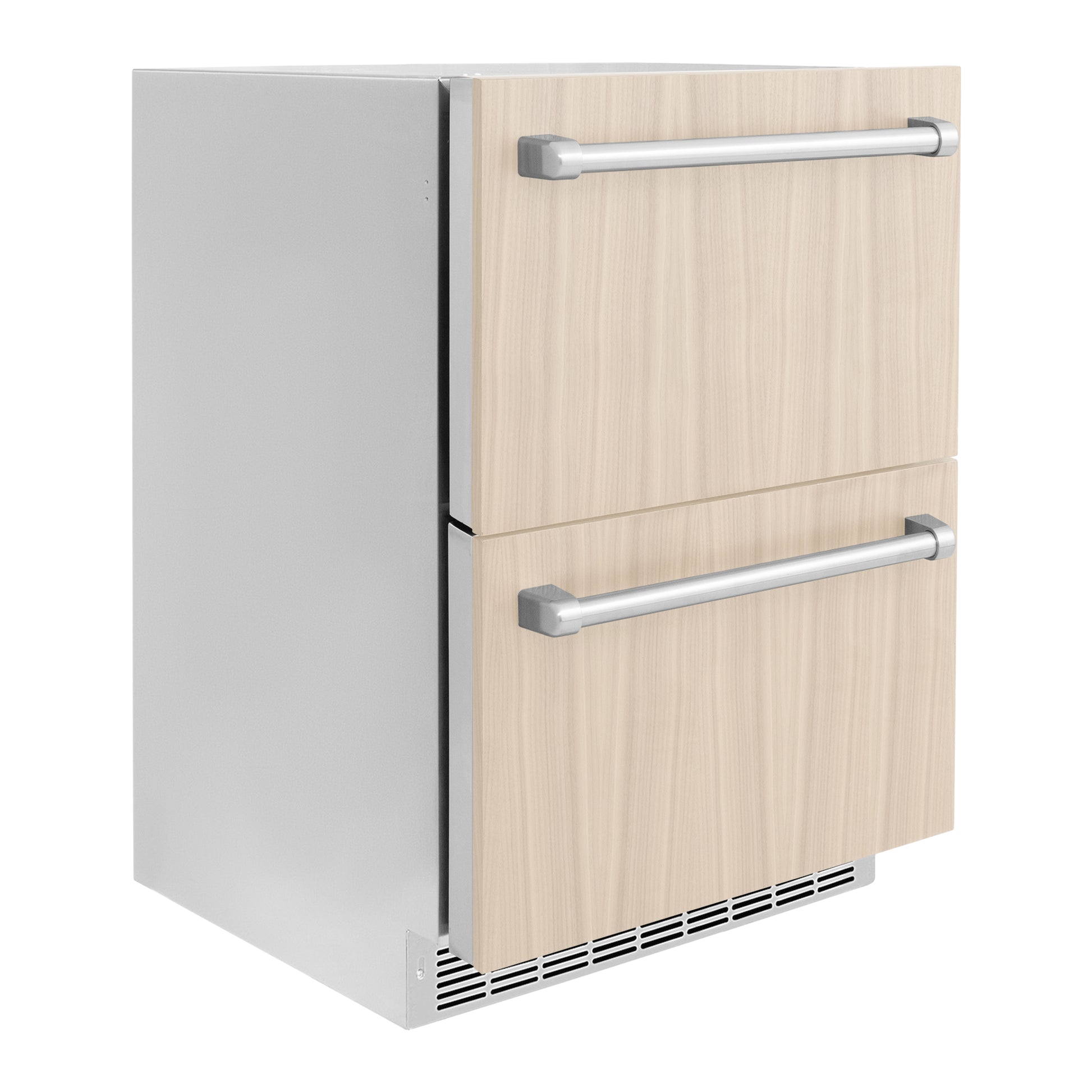 ZLINE 24 in. Touchstone 168 Can Outdoor-Rated Dual Refrigerator Drawer with Panel-Ready Doors (RDSPO-24) side, closed.