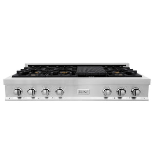 ZLINE 48 in. Legacy Gas Rangetop with 6 Brass Burners and Porcelain Cooktop in Stainless Steel (RT-BR-48) front.
