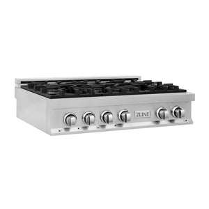 ZLINE 36 in. Legacy Gas Rangetop with 6 Burners and Porcelain Cooktop in Stainless Steel (RT36) side.