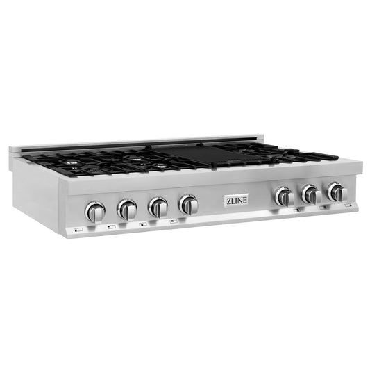 ZLINE 48 in. Porcelain Gas Rangetop with 7 Gas Burners and Griddle (RT48) side.