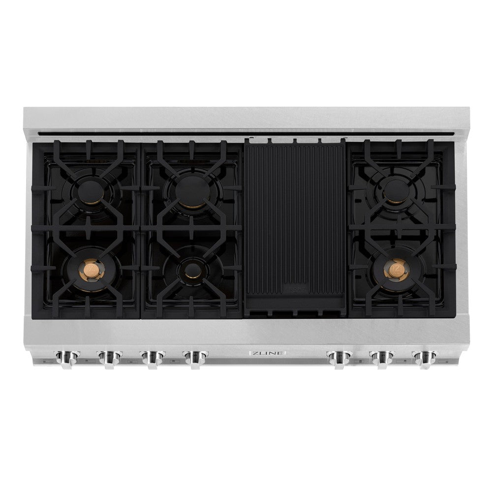 ZLINE 48 in. Legacy Gas Rangetop with 6 Brass Burners and Porcelain Cooktop in DuraSnow® Stainless Steel (RTS-BR-48)