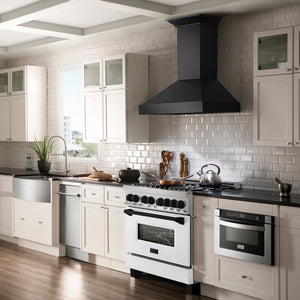 ZLINE Autograph Edition 36 in. 4.6 cu. ft. Legacy Dual Fuel Range with 6 Burner Gas Cooktop and Electric Convection Oven in Satin Stainless Steel with White Matte Door and Matte Black Accents (RASZ-WM-36-MB)