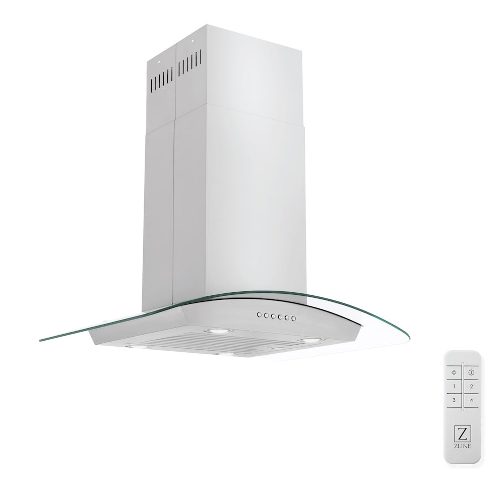 ZLINE 30 in. Alpine Series Convertible Island Mount Range Hood in Stainless Steel and Glass (ALP70IS-30)