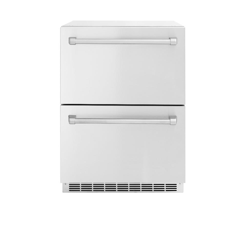 ZLINE 24 in. Touchstone 168 Can Outdoor-Rated Dual Refrigerator Drawer with Stainless Steel Doors (RDSO-ST-24) front, closed.