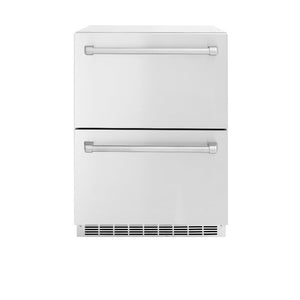 ZLINE 24 in. Touchstone 168 Can Outdoor-Rated Dual Refrigerator Drawer with Stainless Steel Doors (RDSO-ST-24) front, closed.