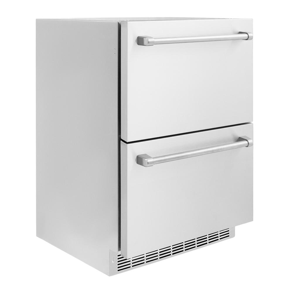 ZLINE 24 in. Touchstone 168 Can Outdoor-Rated Dual Refrigerator Drawer with Stainless Steel Doors (RDSO-ST-24) side, closed.