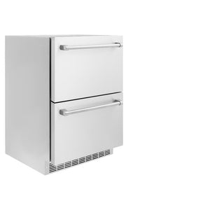 ZLINE 24 in. Touchstone 168 Can Outdoor-Rated Dual Refrigerator Drawer with Stainless Steel Doors (RDSO-ST-24) side, closed.