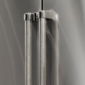 ZLINE Autograph Edition 36 in. 19.6 cu. ft. French Door Built-In Bottom Freezer Refrigerator with Water Dispenser and Ice Maker in Stainless Steel with Graphite Gray Interior and Polished Nickel Helix Handles (GRBIVZ-30436KPN) two Helix handles on refrigerator exterior showing knurled diamond texture.