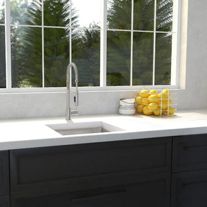 ZLINE Boreal 15 in. Undermount Single Bowl Stainless Steel Bar Kitchen Sink (SUS-15) in a farmhouse-style kitchen, front.