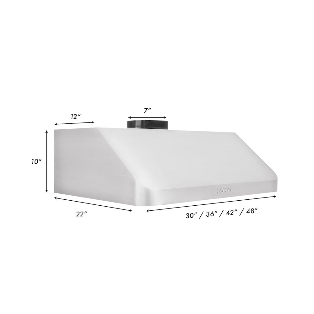 ZLINE 36 in. Ducted Under Cabinet Range Hood in Stainless Steel (623-36) dimensional diagram.
