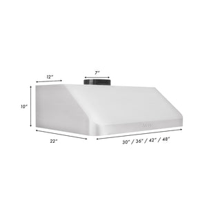 ZLINE 36 in. Ducted Under Cabinet Range Hood in Stainless Steel (623-36) dimensional diagram.