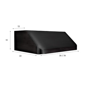 ZLINE 36 in. 600 CFM Ducted Under Cabinet Range Hood in Black Stainless Steel (BS623-36) dimensional diagram.