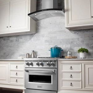 ZLINE 30 in. Convertible Vent Wall Mount Range Hood in Stainless Steel (KN6-30) in a luxury kitchen.