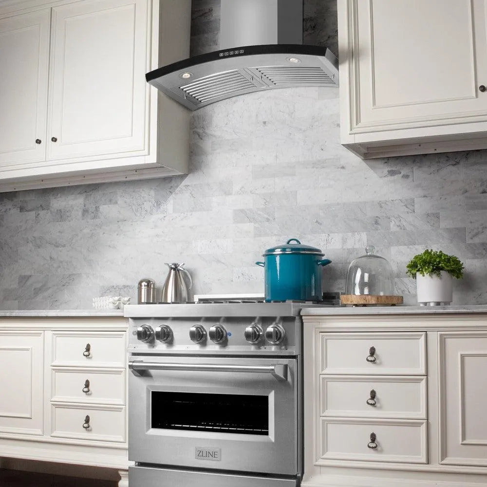 ZLINE 36 in. Convertible Vent Wall Mount Range Hood in Stainless Steel (KN6-36) in a luxury kitchen.