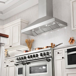 ZLINE 48 in. Professional Convertible Vent Wall Mount Range Hood in Stainless Steel (597-48) in a luxury kitchen.