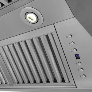 ZLINE 60 in. Professional Convertible Vent Wall Mount Range Hood in Stainless Steel (597-60) LED lighting and button controls with display.