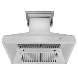 ZLINE 36 in. CrownSound™ Ducted Vent Wall Mount Range Hood in Stainless Steel with Built-in Bluetooth Speakers (667CRN-BT-36) front, under.