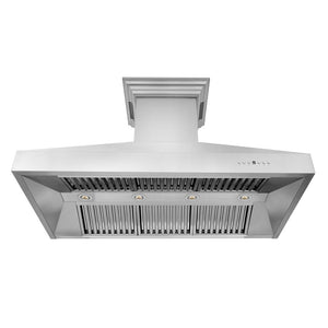 ZLINE 48 in. CrownSound™ Ducted Vent Wall Mount Range Hood in Stainless Steel with Built-in Bluetooth Speakers (667CRN-BT-48) front, under.