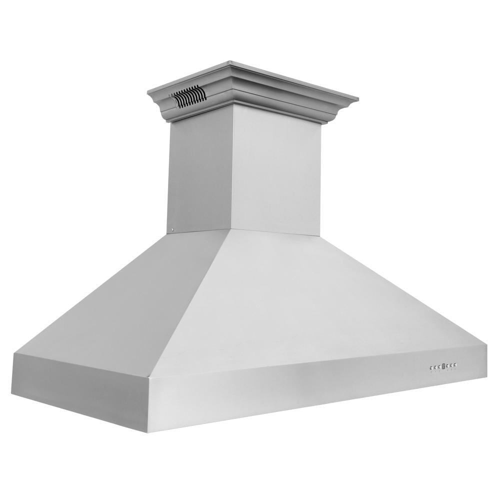 ZLINE 48 in. CrownSound™ Ducted Vent Wall Mount Range Hood in Stainless Steel with Built-in Bluetooth Speakers (667CRN-BT-48) top, side.