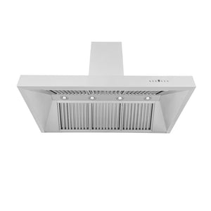 ZLINE 54 in. Professional Ducted Wall Mount Range Hood in Stainless Steel (697-54) front, under.