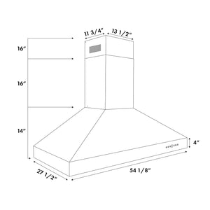 ZLINE Professional Convertible Vent Wall Mount Range Hood in Stainless Steel (697) dimensional diagram with measurements.