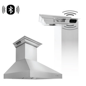 ZLINE 36 in. CrownSound™ Ducted Vent Wall Mount Range Hood in Stainless Steel with Built-in Bluetooth Speakers (697CRN-BT-36)