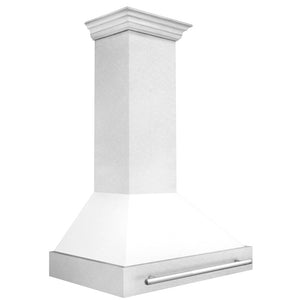 ZLINE 36 in. Satin Stainless Steel Wall Mount Range Hood with White Matte Shell and Stainless Steel Handle (8654SNX-WM-36) side.