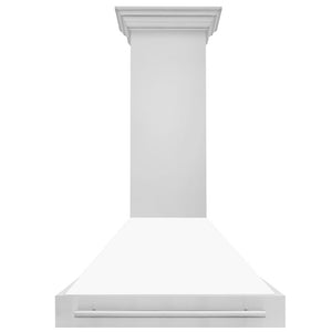 ZLINE 36 in. Stainless Steel Range Hood with White Matte Shell and Stainless Steel Handle (8654STX-WM-36) front.
