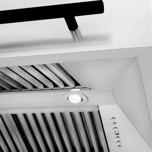 ZLINE Autograph Edition 36 in. Satin Stainless Steel Wall Mount Range Hood with Matte Black Handle (8654SNZ-36-MB)