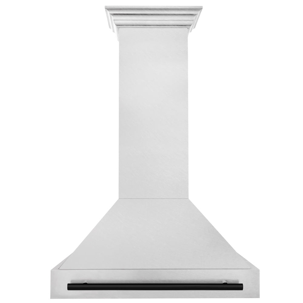 ZLINE Autograph Edition 36 in. Satin Stainless Steel Wall Mount Range Hood with Matte Black Handle (8654SNZ-36-MB)