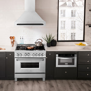 ZLINE Autograph Edition 36 in. Satin Stainless Steel Wall Mount Range Hood with Matte Black Handle (8654SNZ-36-MB)