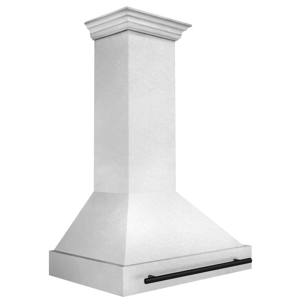 ZLINE Autograph Edition 36 in. Satin Stainless Steel Wall Mount Range Hood with Matte Black Handle (8654SNZ-36-MB)