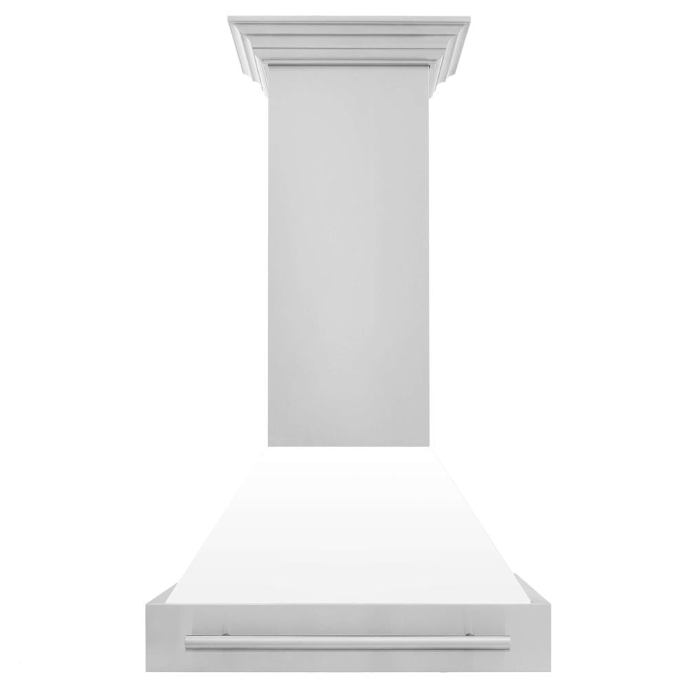 ZLINE 30 in. Stainless Steel Range Hood with White Matte Shell and Stainless Steel Handle (8654STX-WM-30) front.
