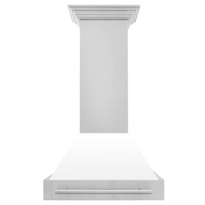 ZLINE 30 in. Stainless Steel Range Hood with White Matte Shell and Stainless Steel Handle (8654STX-WM-30) front.