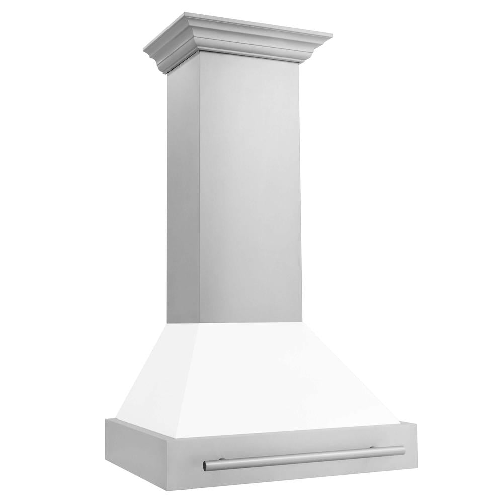 ZLINE 30 in. Stainless Steel Range Hood with White Matte Shell and Stainless Steel Handle (8654STX-WM-30) side.