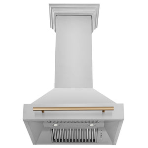 ZLINE Autograph Edition 30 in. Stainless Steel Range Hood with Stainless Steel Shell and Champagne Bronze Handle front, under.