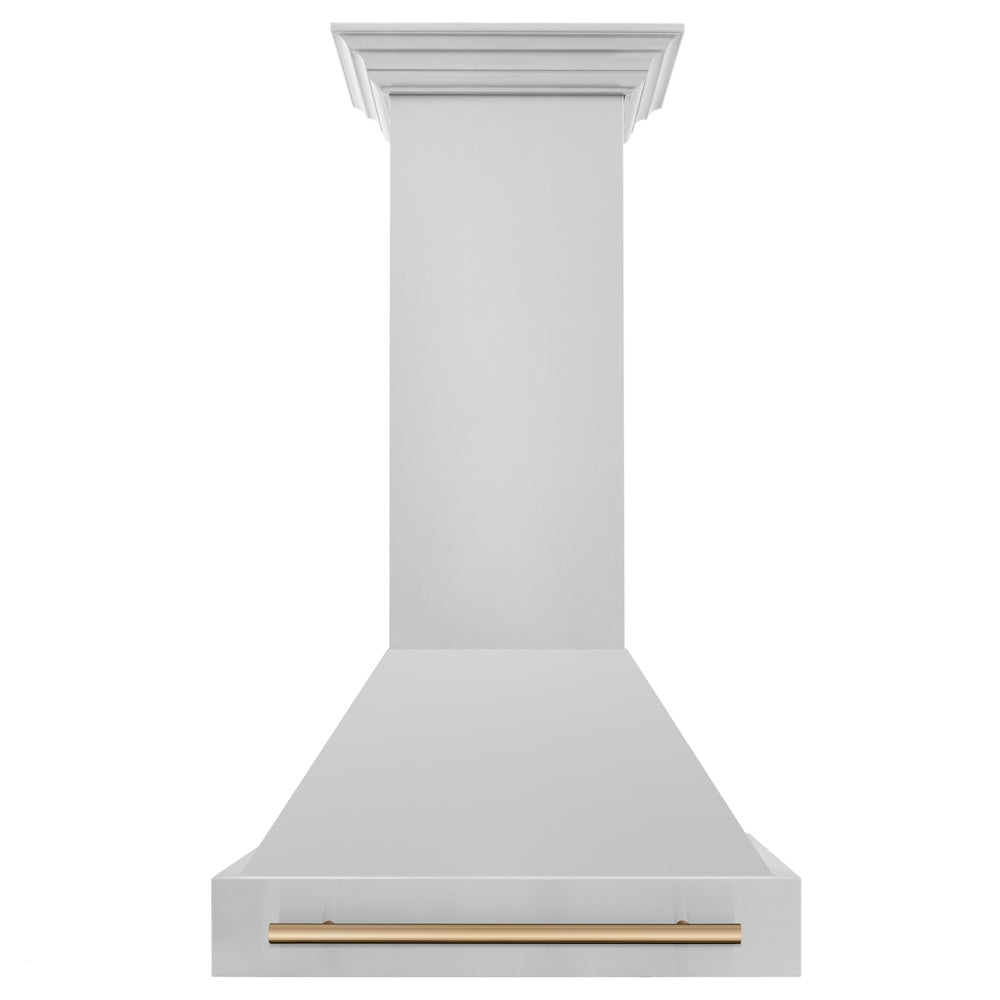 ZLINE Autograph Edition 30 in. Stainless Steel Range Hood with Stainless Steel Shell and Champagne Bronze Handle front.