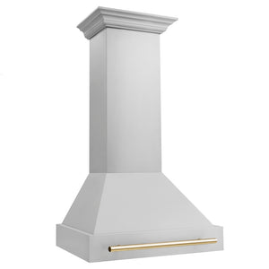 ZLINE Autograph Edition 30 in. Stainless Steel Range Hood with Stainless Steel Shell and Polished Gold Handle (8654STZ-30-G) side.