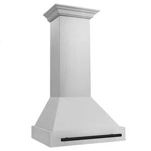 ZLINE Autograph Edition 30 in. Stainless Steel Range Hood with Stainless Steel Shell and Matte Black Handle side.