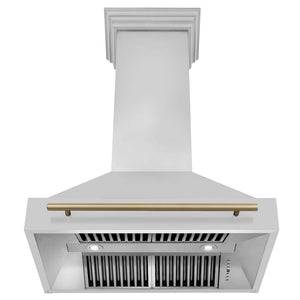 ZLINE Autograph Edition 36 in. Stainless Steel Range Hood with Stainless Steel Shell and Champagne Bronze Handle (8654STZ-36-CB) front, under.