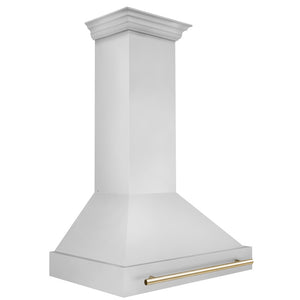 ZLINE Autograph Edition 36 in. Stainless Steel Range Hood with Stainless Steel Shell and Polished Gold Handle (8654STZ-36-G) side.