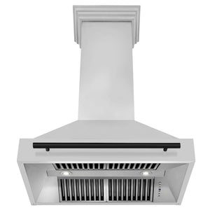 ZLINE Autograph Edition 36 in. Stainless Steel Range Hood with Stainless Steel Shell and Matte Black Handle (8654STZ-36-MB) front, under.