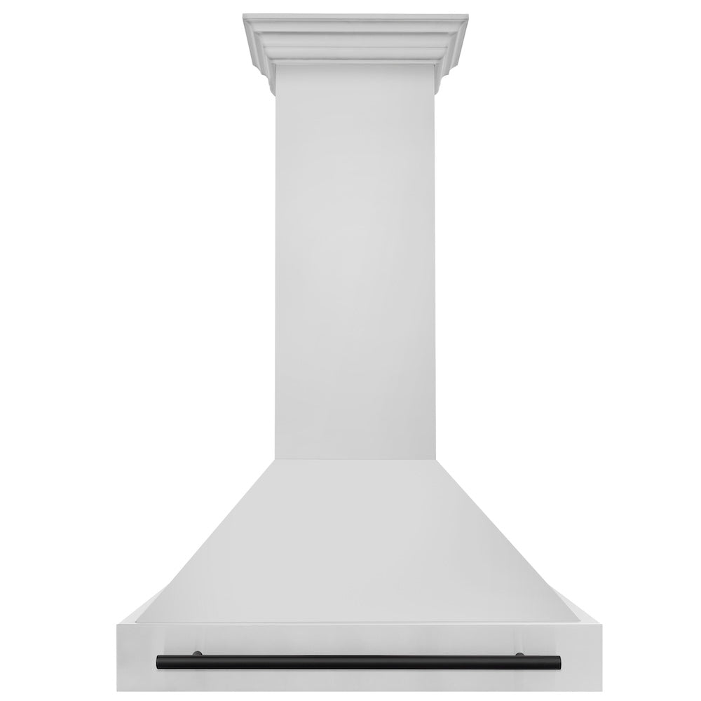 ZLINE Autograph Edition 36 in. Stainless Steel Range Hood with Stainless Steel Shell and Matte Black Handle (8654STZ-36-MB) front.