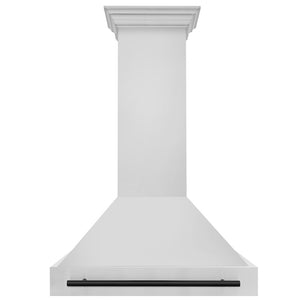 ZLINE Autograph Edition 36 in. Stainless Steel Range Hood with Stainless Steel Shell and Matte Black Handle (8654STZ-36-MB) front.