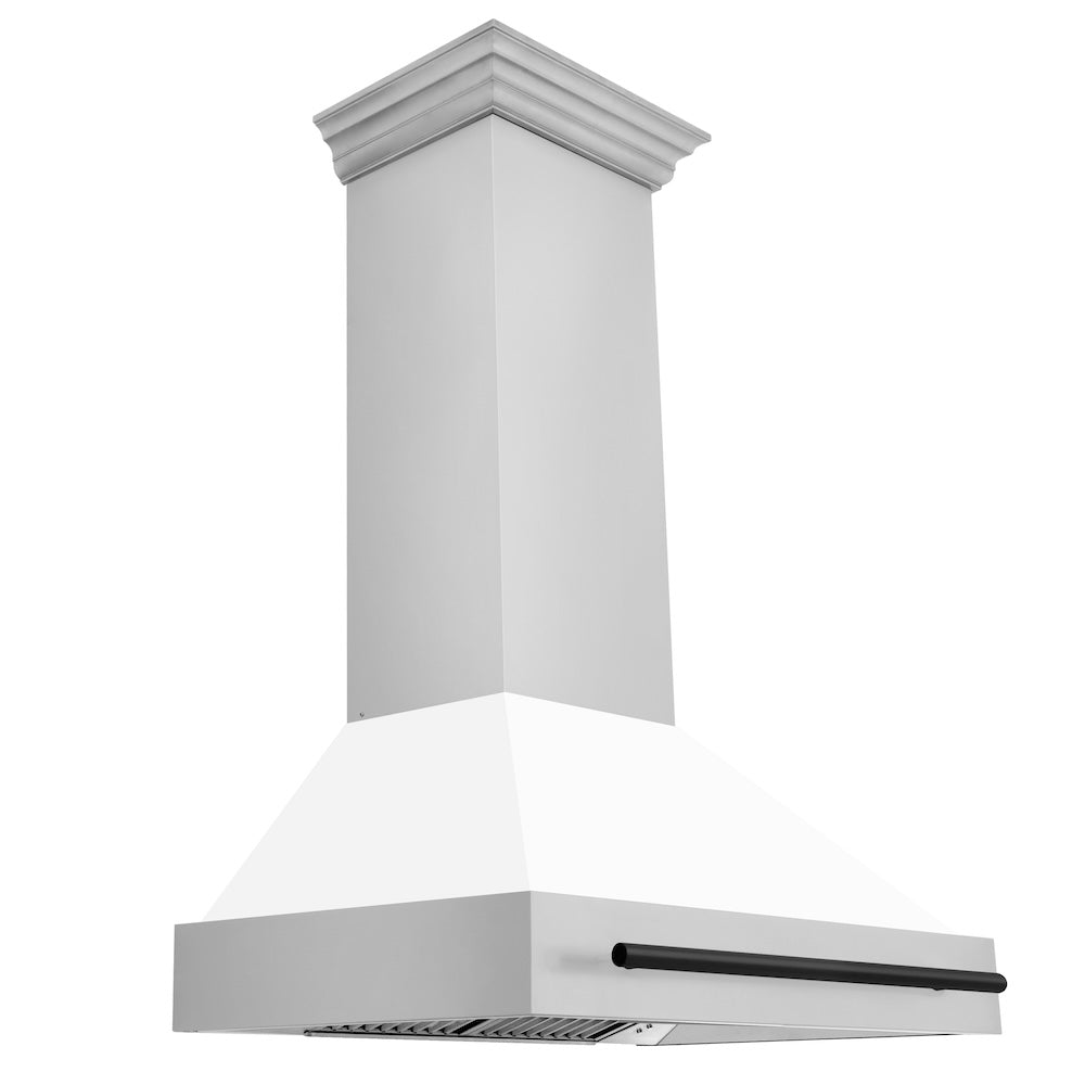 ZLINE Autograph Edition 36 in. Stainless Steel Range Hood with White Matte Shell and Matte Black Handle (8654STZ-WM36-MB)